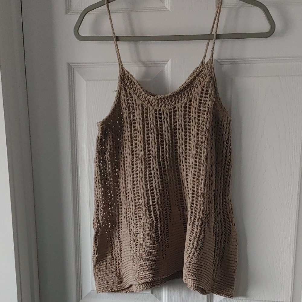 Vintage Express Tan Crochet Camisole Top Swim top cover up Size Medium - Picture 3 of 4